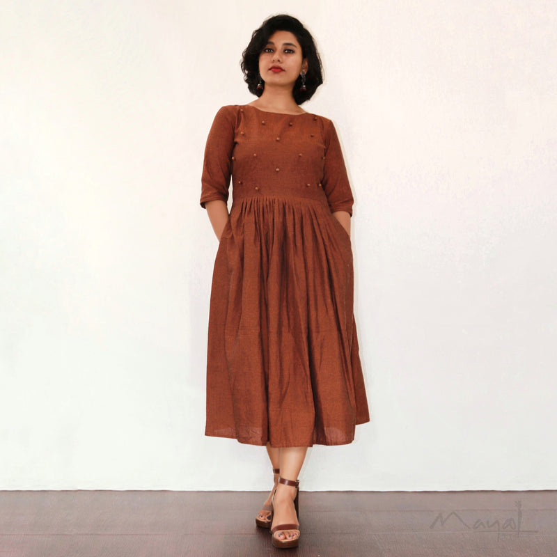 Burnt Orange Fit & Flare Dresses