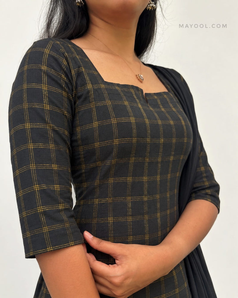 Black Jari Checks Cotton Kurta