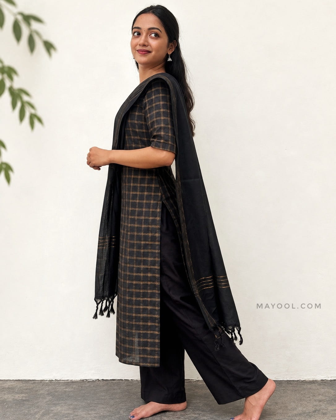 Black Jari Checks Cotton Kurta