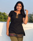 Black Jari Border Cotton Short Kurta