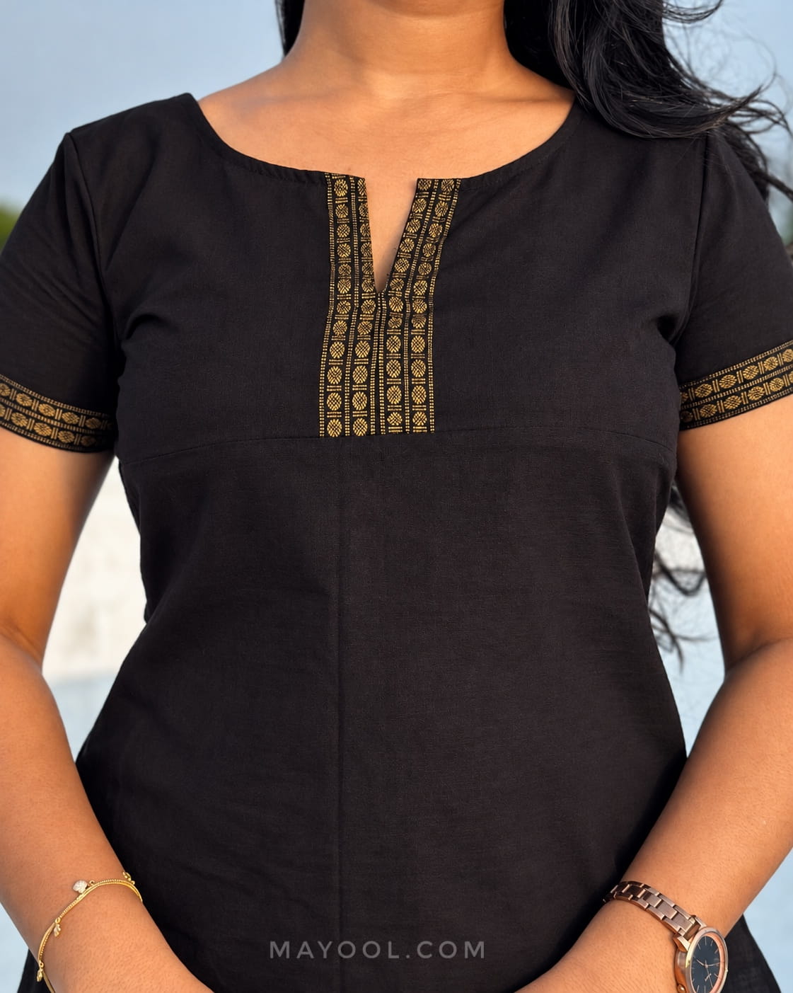 Black Jari Border Cotton Short Kurta