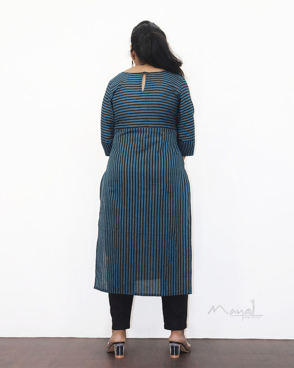 Blue Black Stripe Cotton Kurta