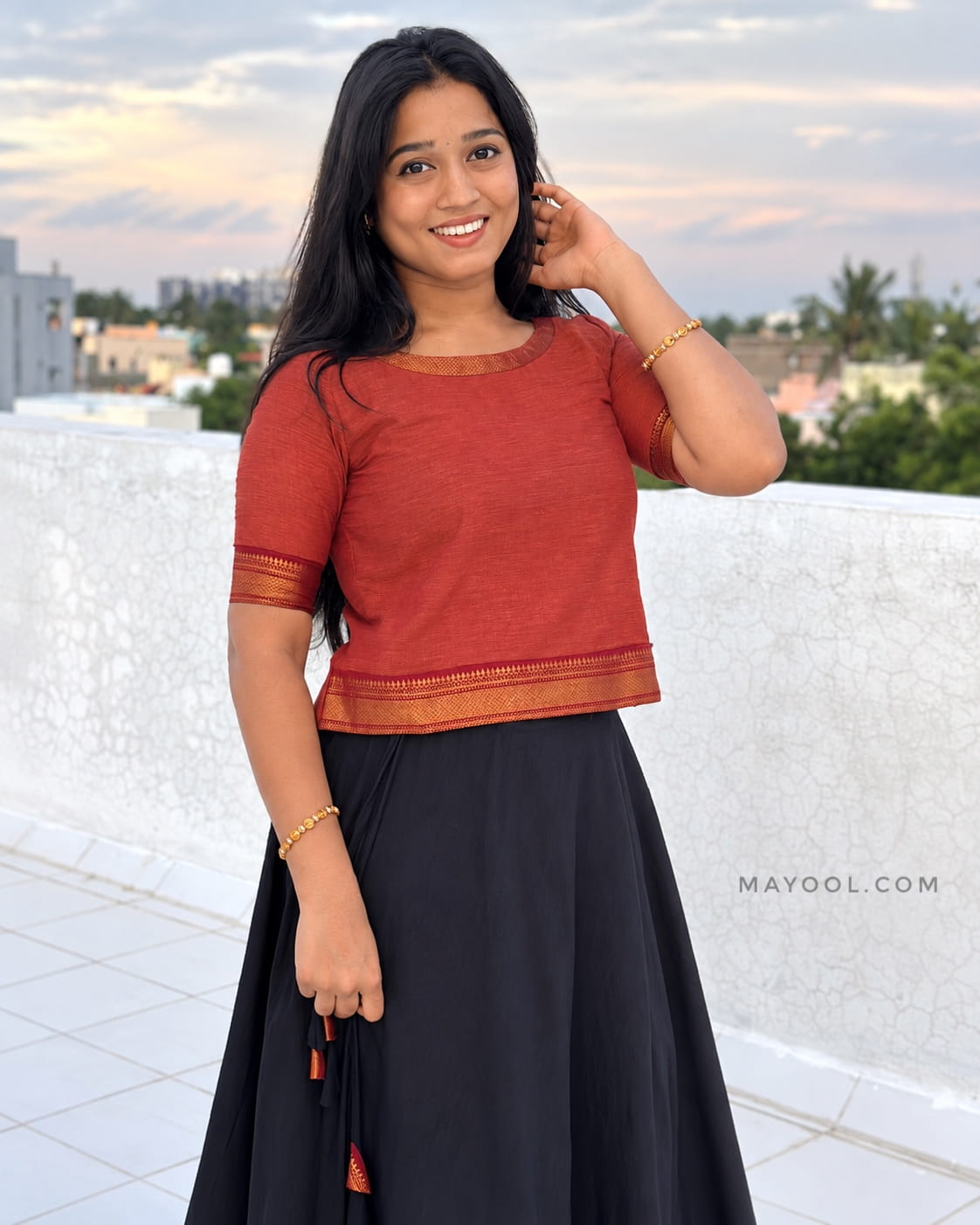 Bronze Orange Cotton Short Top & Skirt