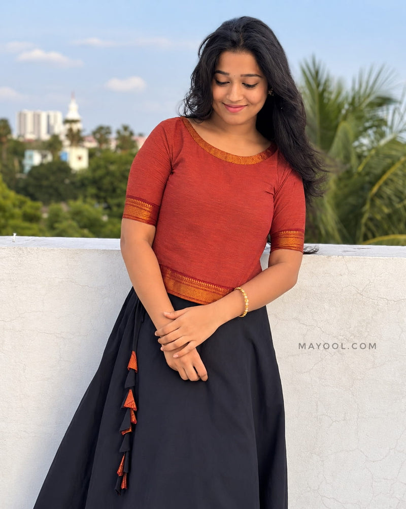 Bronze Orange Cotton Short Top & Skirt