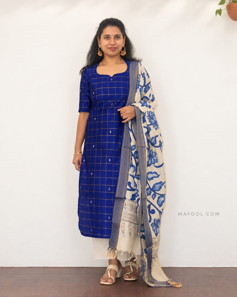Dark Blue Jari Checks Traditional Kurta