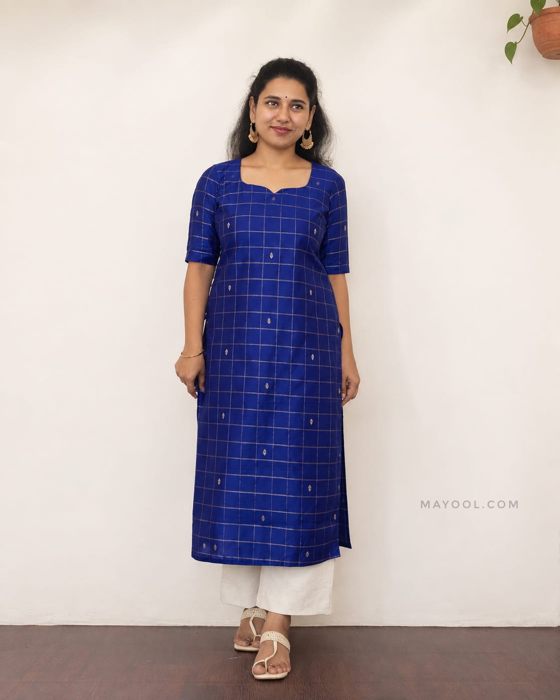 Dark Blue Jari Checks Traditional Kurta