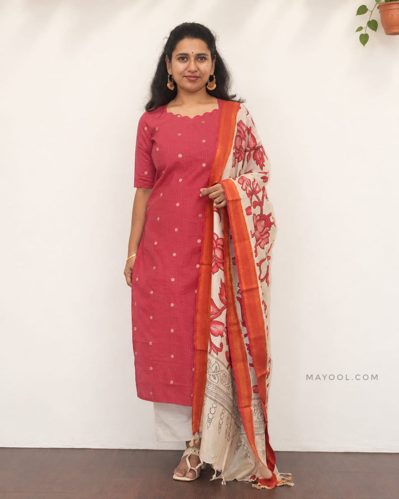 Dark Coral Jari Stripe Traditional Kurta