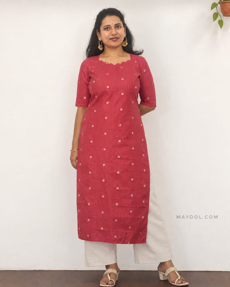 Dark Coral Jari Stripe Traditional Kurta