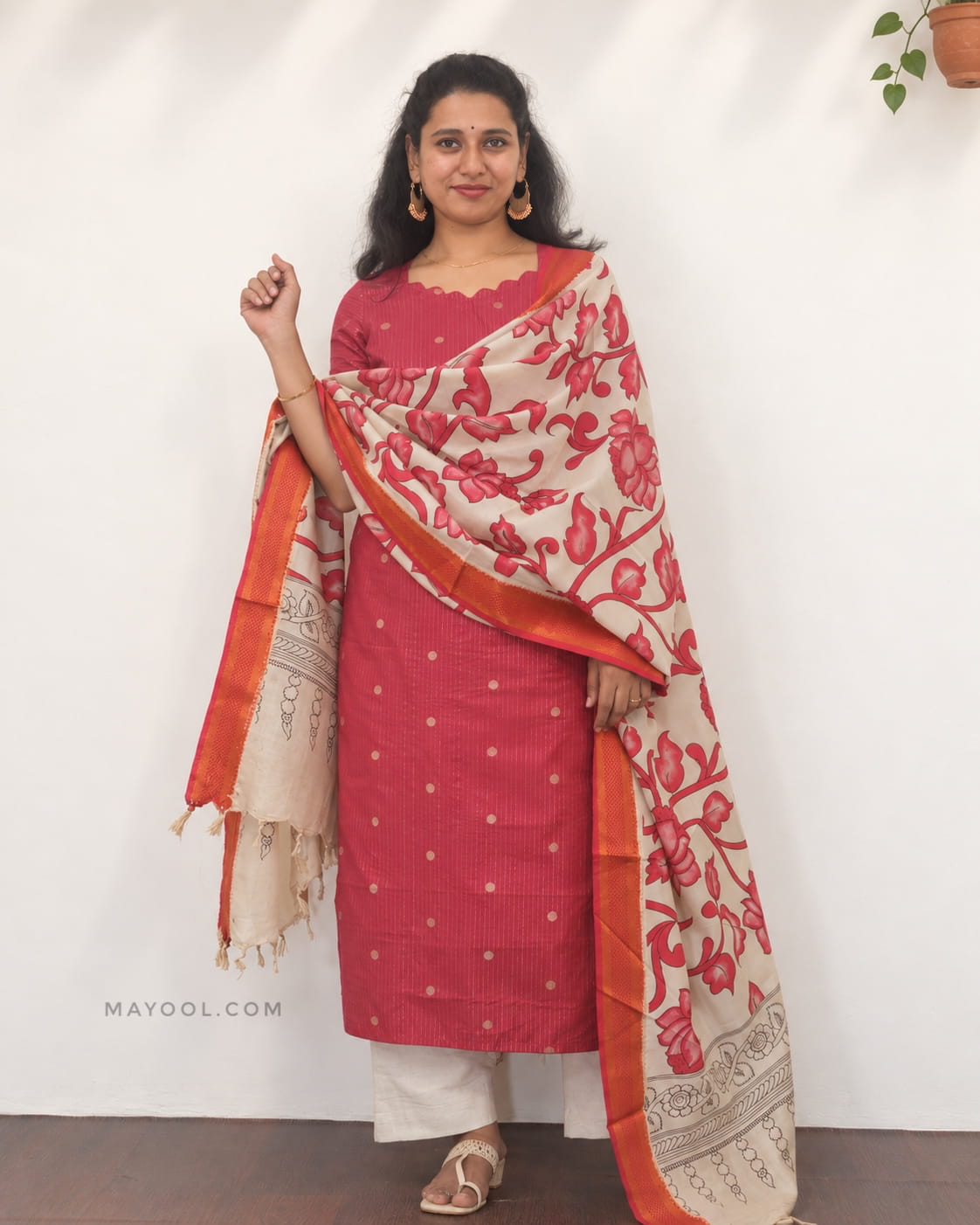 Dark Coral Jari Stripe Traditional Kurta