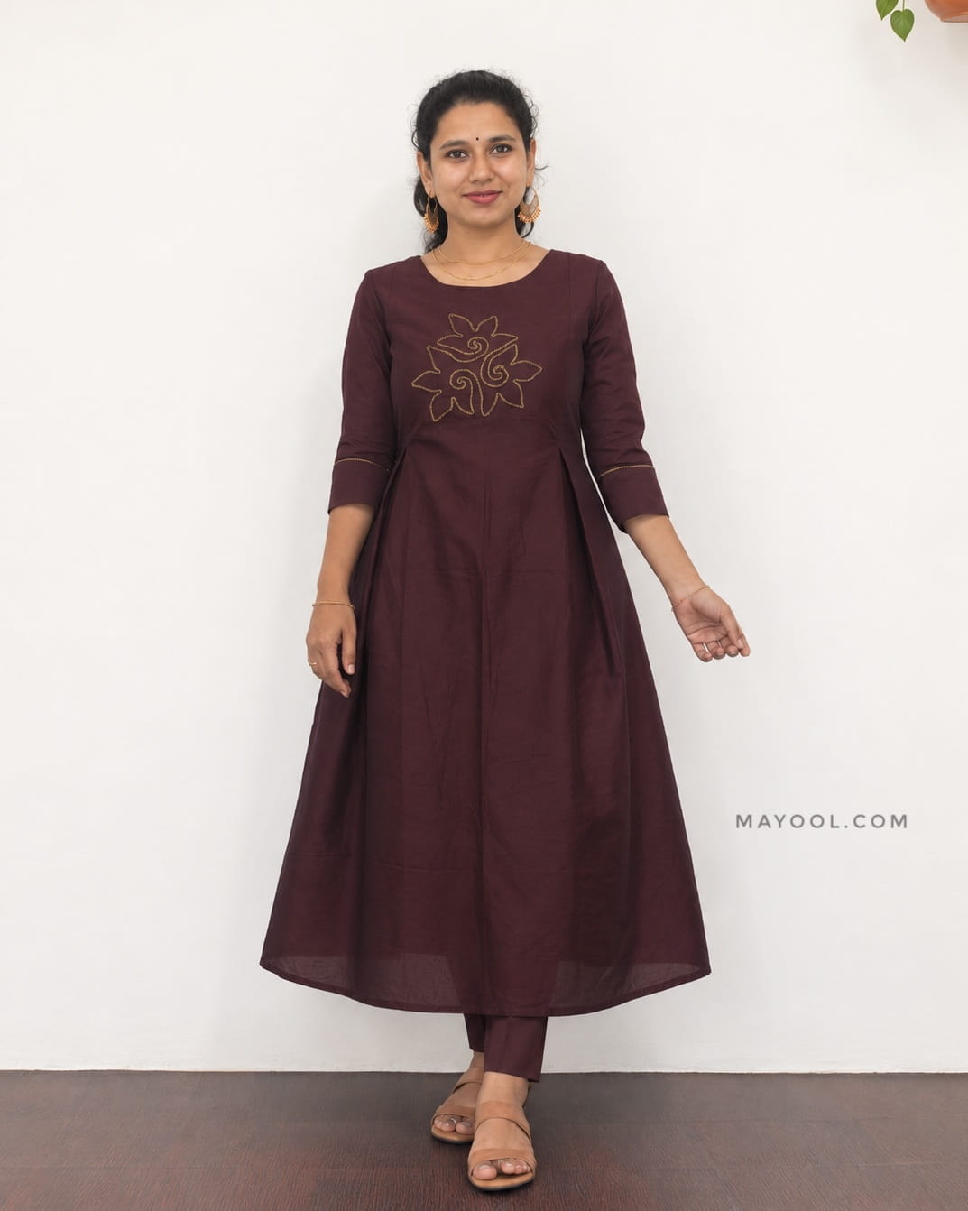 Deep Burgundy Box Pleated Aline Kurta