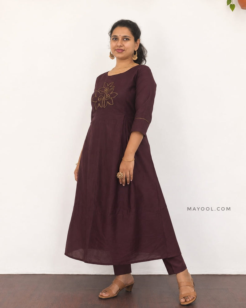 Deep Burgundy Box Pleated Aline Kurta