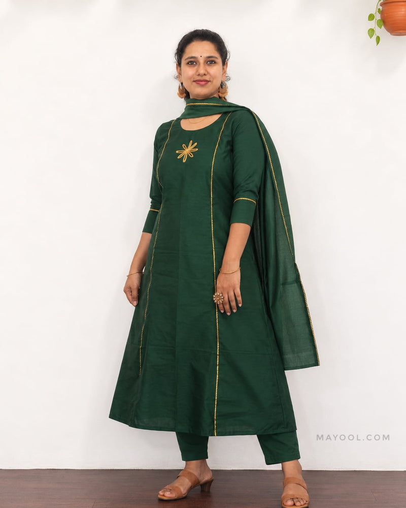 Deep Forest Green Panel Cut Aline Kurta