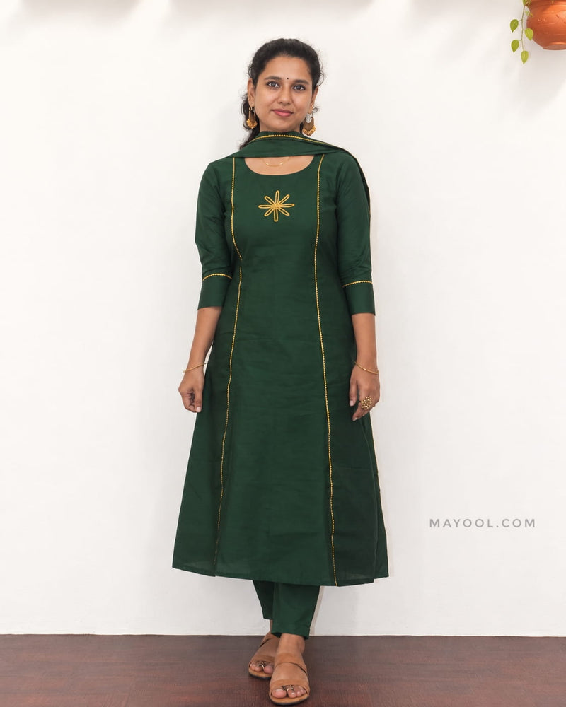 Deep Forest Green Panel Cut Aline Kurta