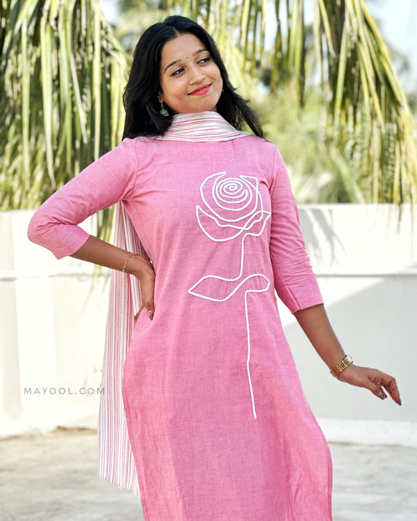 Flamingo Pink Thread Tale Cotton Kurta