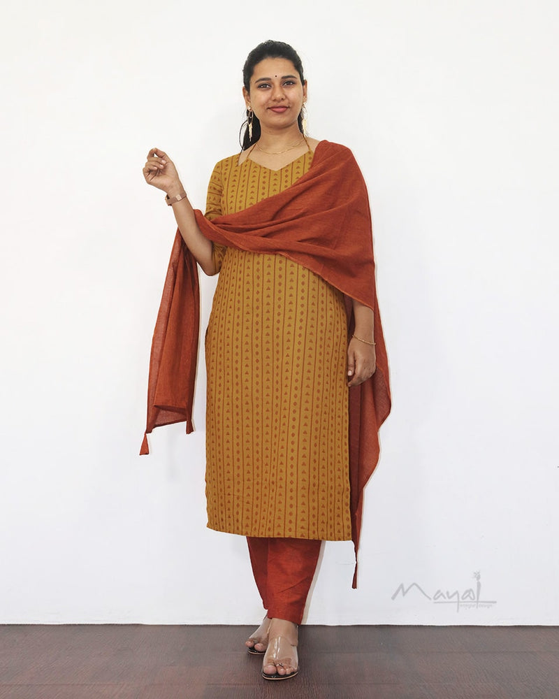 Mustard Yellow Jacquard Cotton Kurta