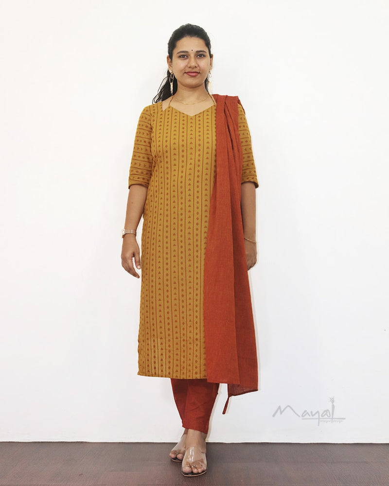 Mustard Yellow Jacquard Cotton Kurta