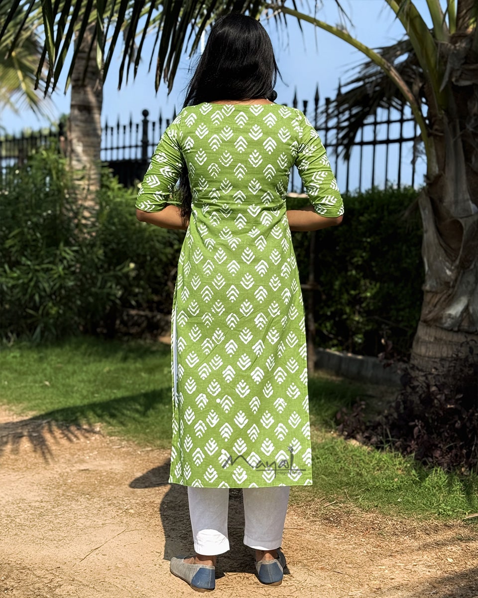 Green Batik Printed Cotton Kurta