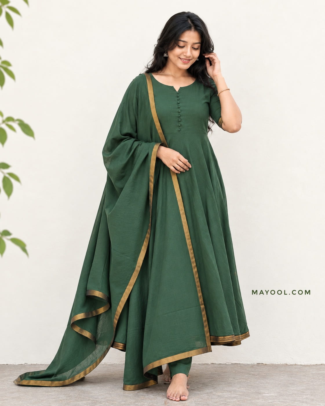 Green Handloom Cotton Anarkali Dresses