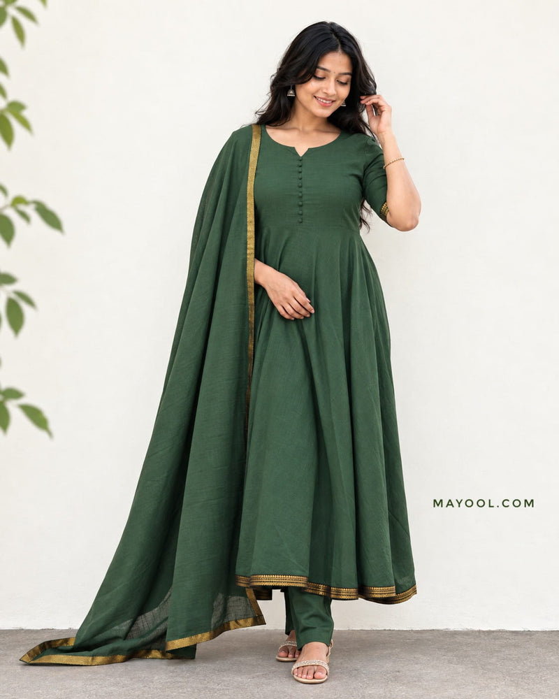 Green Handloom Cotton Anarkali Dresses