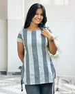 Grey Stripe Cotton Short Kurta