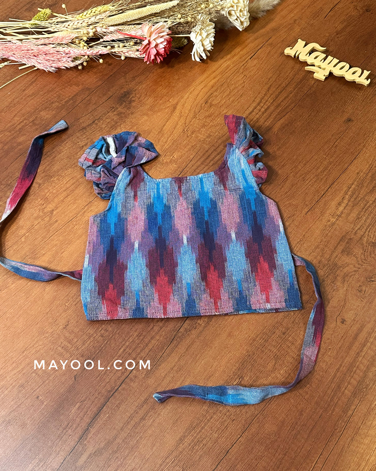 Blue Mix Multicolour Ikat Kids Tunic Top