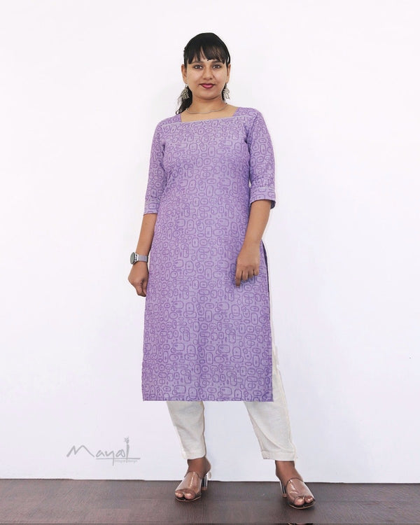 Lavender Self Design Jacquard Cotton Kurta
