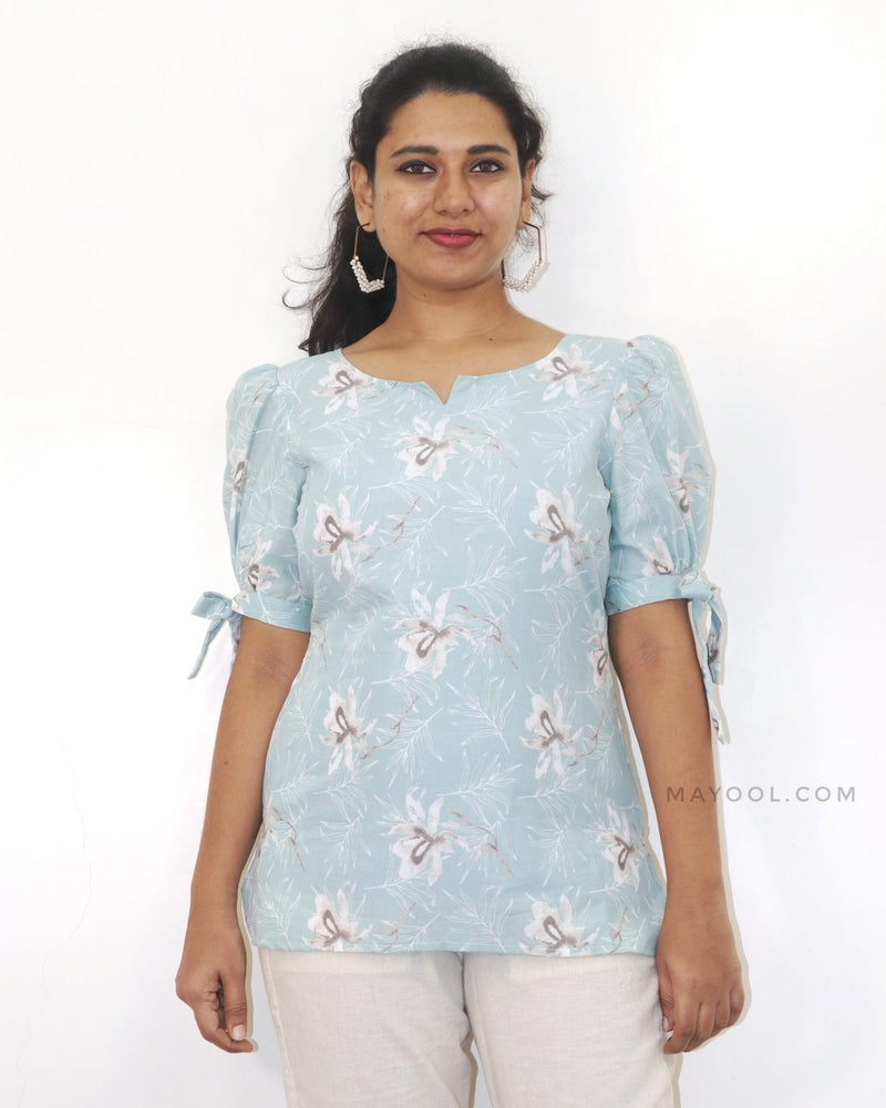 Ice Blue Printed Short Top