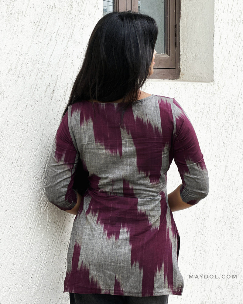 Maroon Pattern Cotton Short Kurta