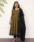 Mehendi Green Traditional Cotton Anarkali Dresses