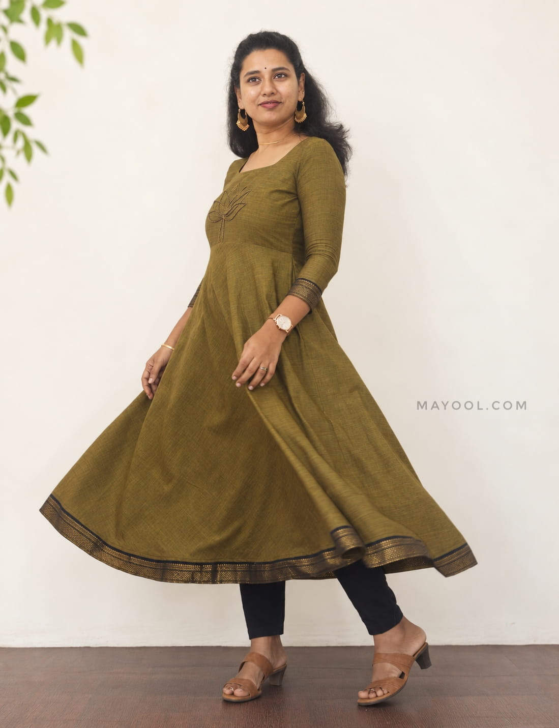 Mehendi Green Traditional Cotton Anarkali Dresses