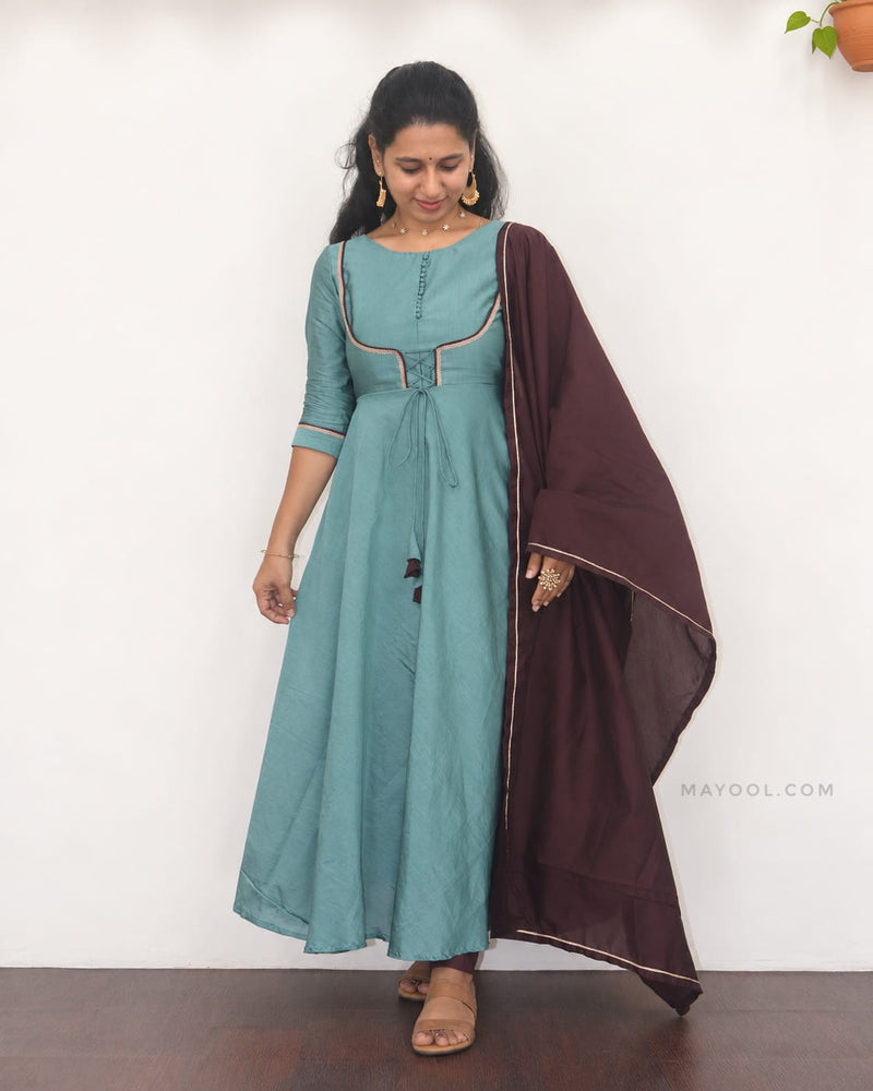 Muted Teal Silk Cotton Anarkali Dresses