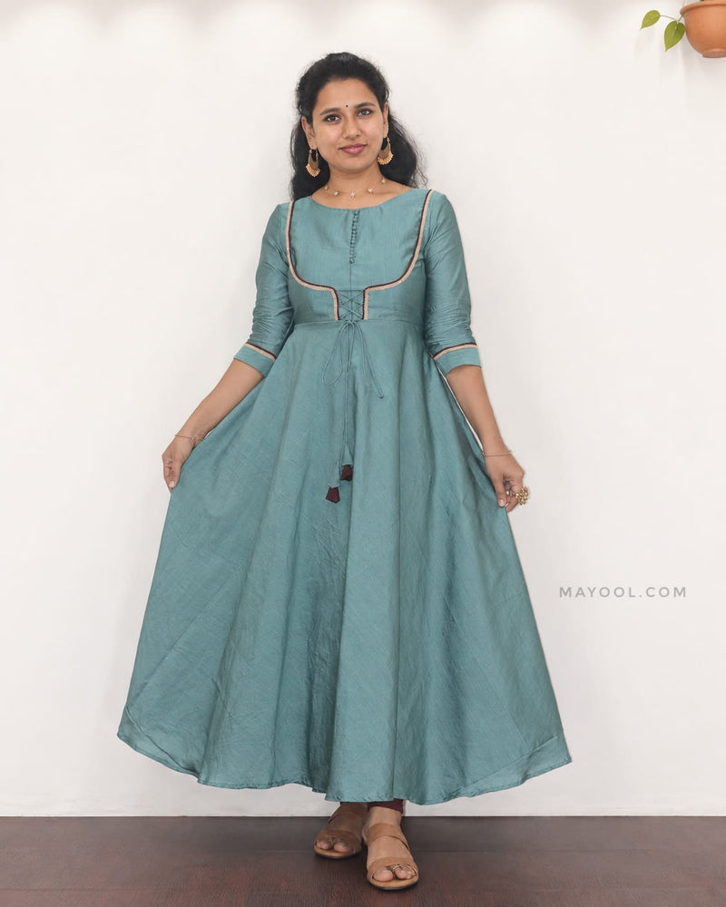 Muted Teal Silk Cotton Anarkali Dresses