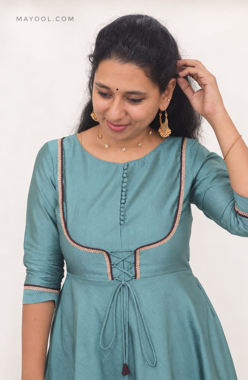 Muted Teal Silk Cotton Anarkali Dresses