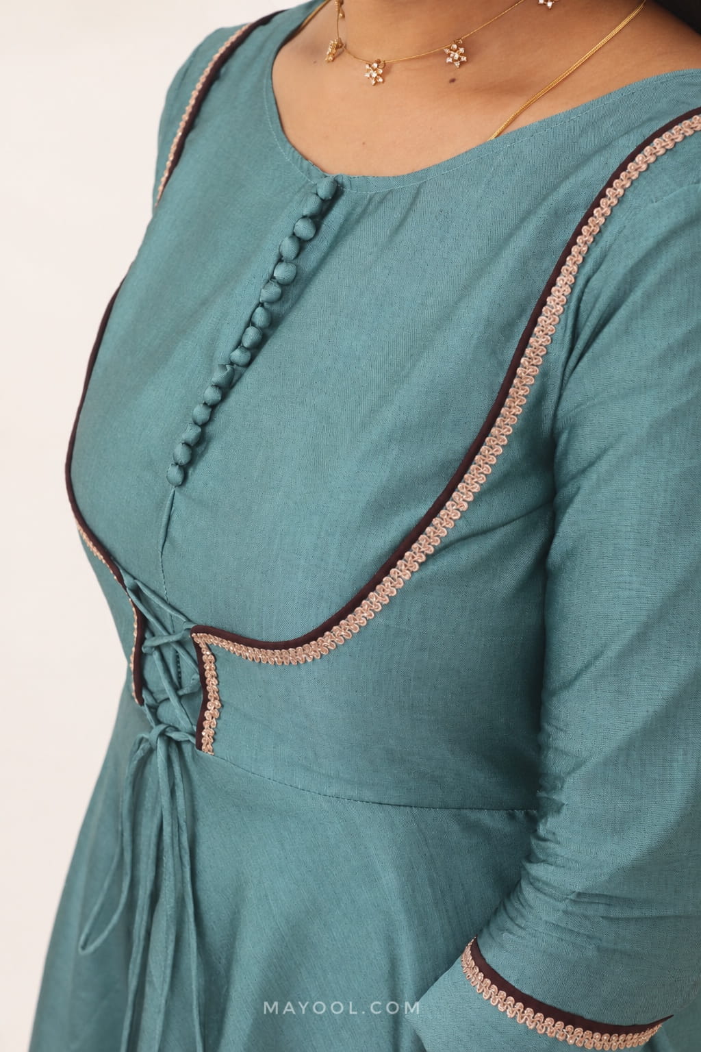 Muted Teal Silk Cotton Anarkali Dresses