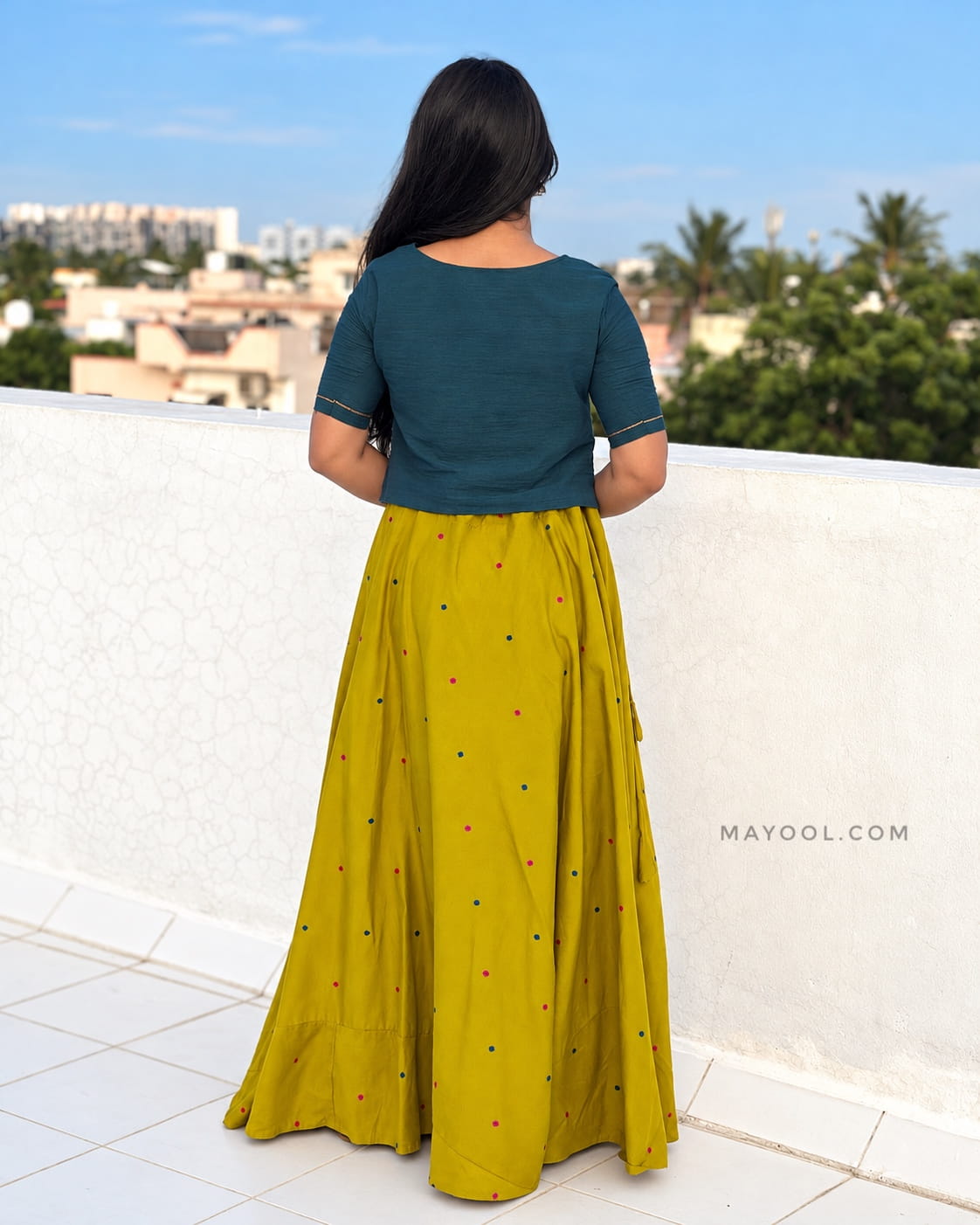 Peacock Blue Cotton Short Top & Skirt