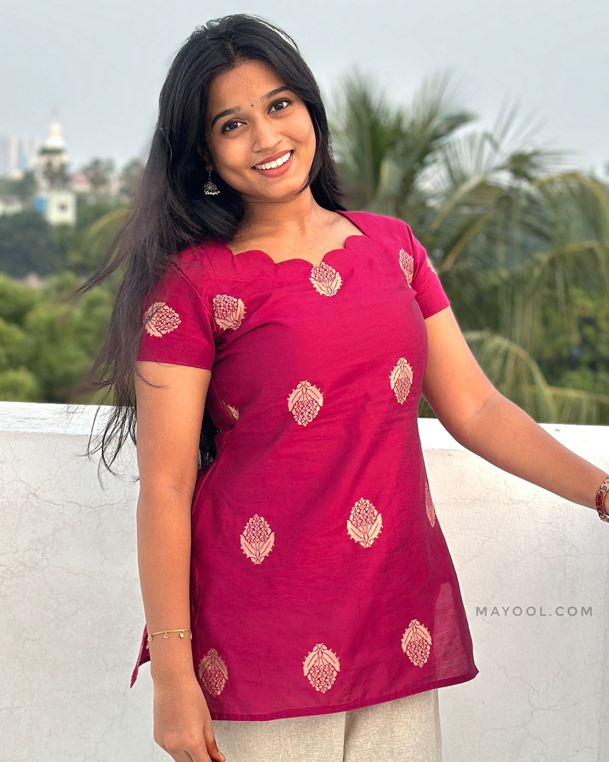 Rani Pink Silk Cotton Short Kurta