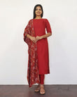 Red Solid Silk Cotton Kurta