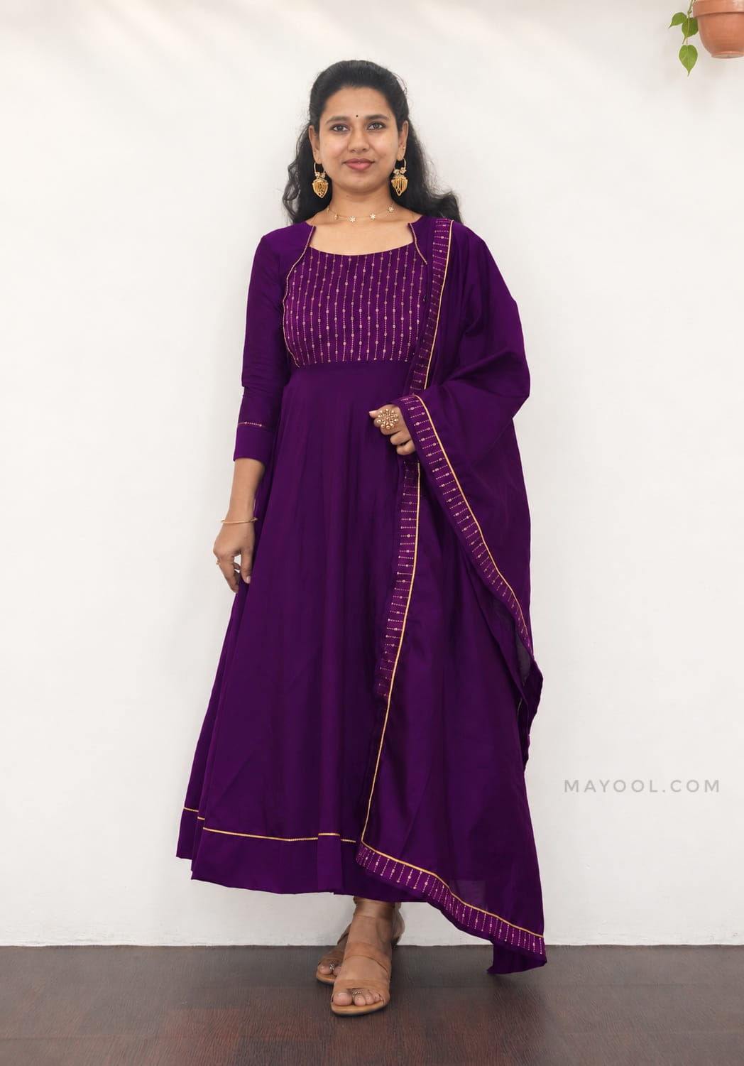Deep Royal Purple Silk Cotton Anarkali Dresses