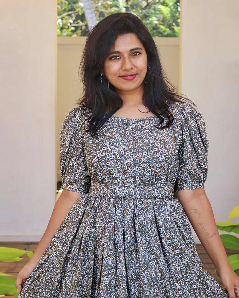 Smoke Green Two Tier Flare Dresses