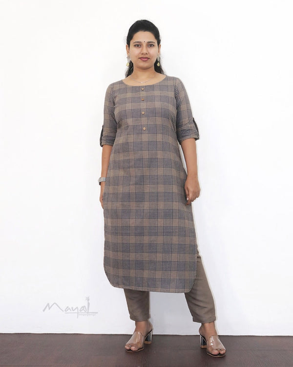 Beige Blue Stripe Cotton Kurta