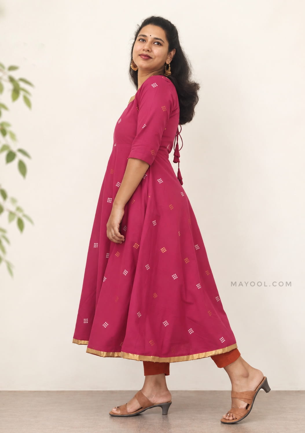 Valentine Pink Jari Jacquard Cotton Anarkali Dresses