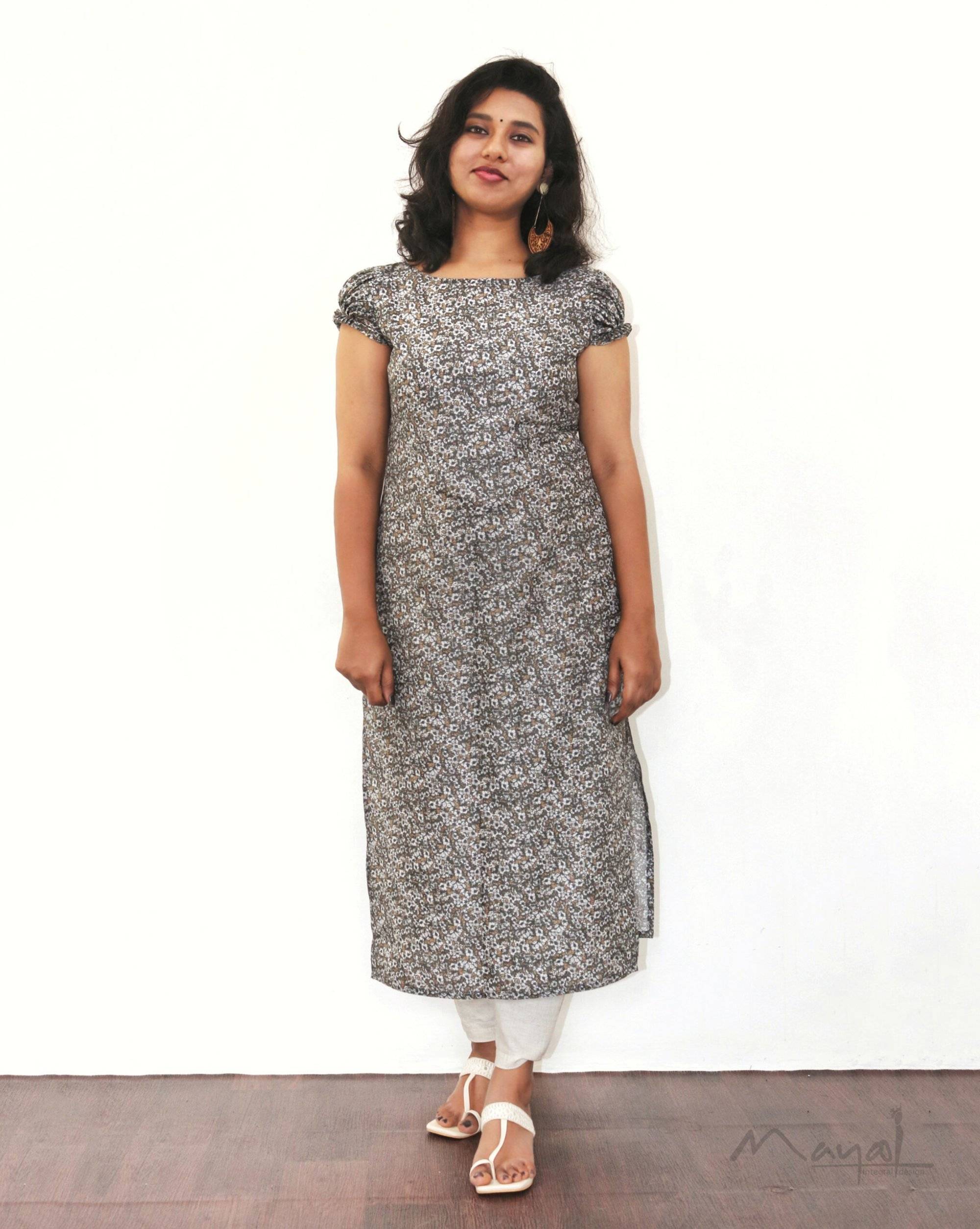 Smoke Green Floral Printed Kurta
