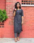 Black Stripe Cotton Kurta