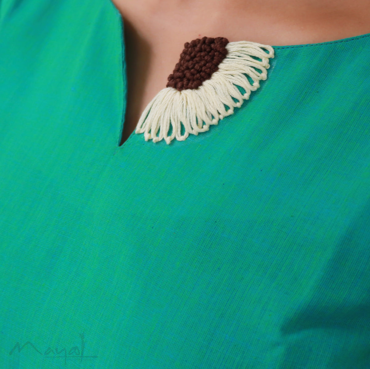 Green Short Top Minimal Embroidery