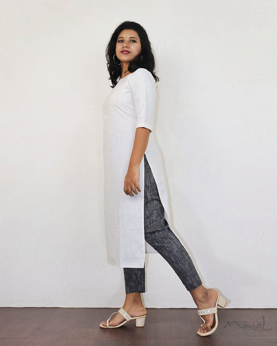 White Textured Cotton Kurta