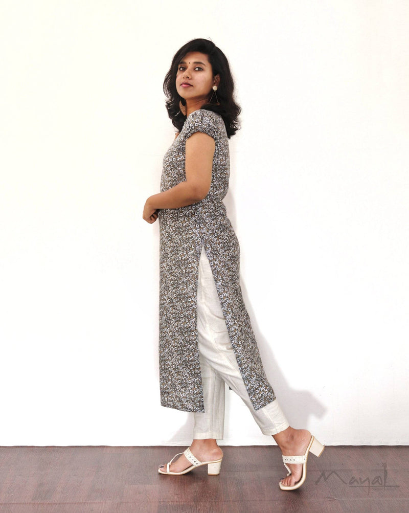 Smoke Green Floral Printed Kurta