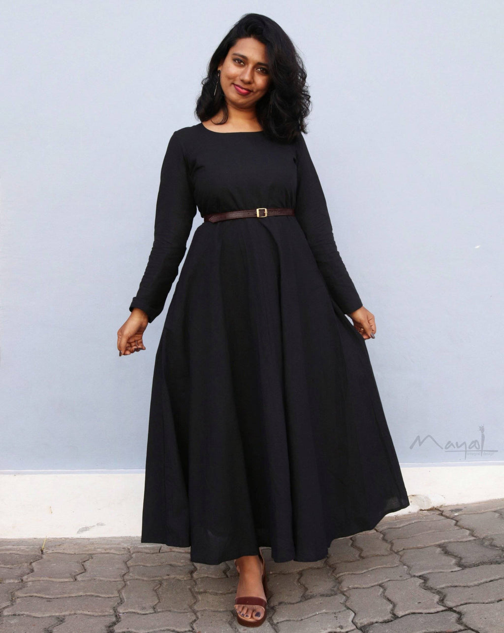 Plain Black Cotton Twirl Dresses