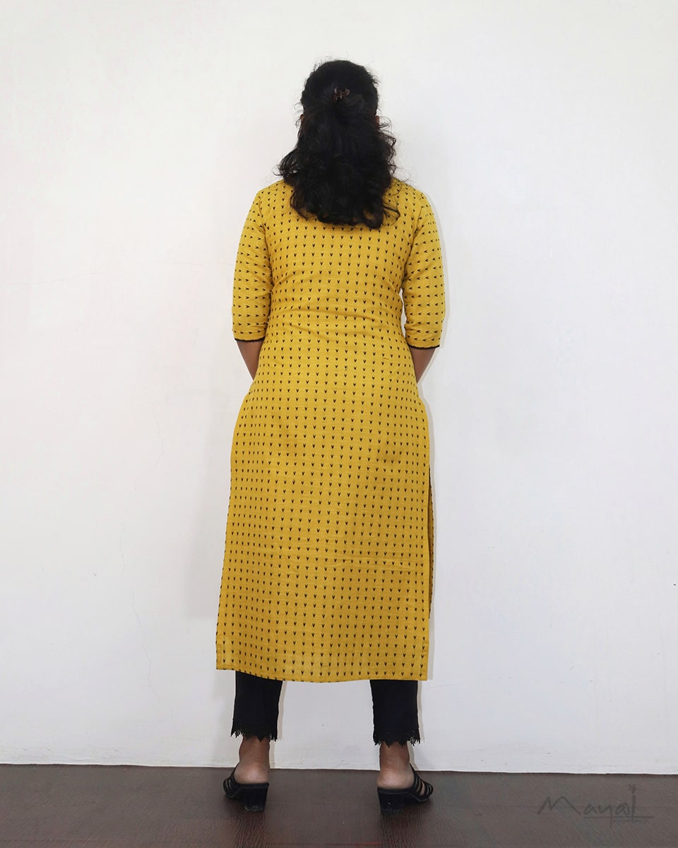 Yellow Self Design Jacquard Cotton Kurta