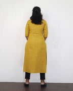 Yellow Self Design Jacquard Cotton Kurta