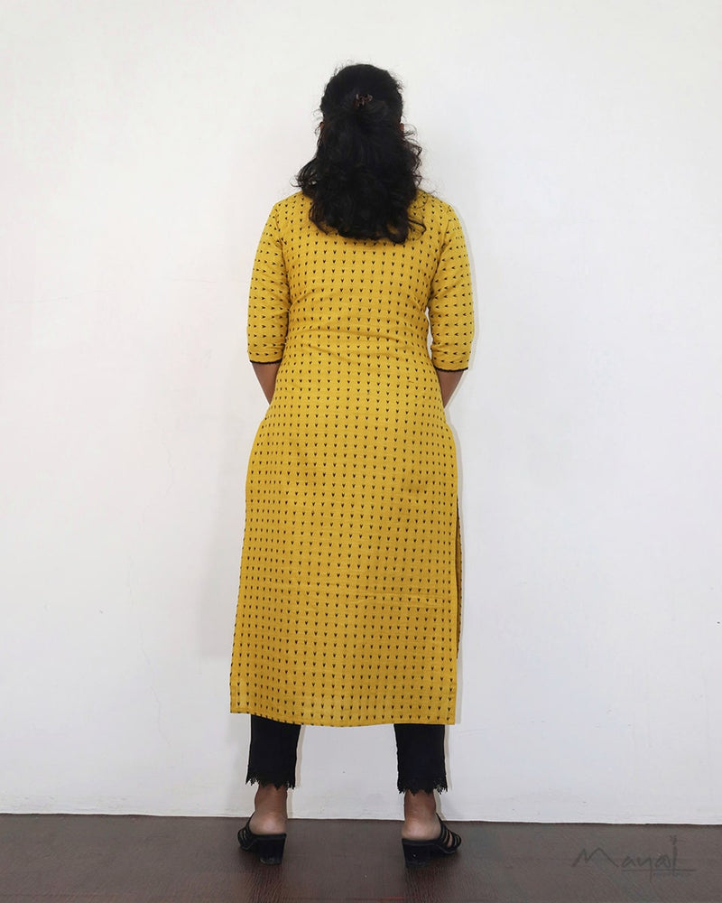 Yellow Self Design Jacquard Cotton Kurta